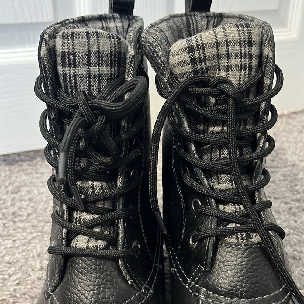 Sporto Women's Rain Boots Black Gray Plaid Rain Lace Up - Picture 5 of 8